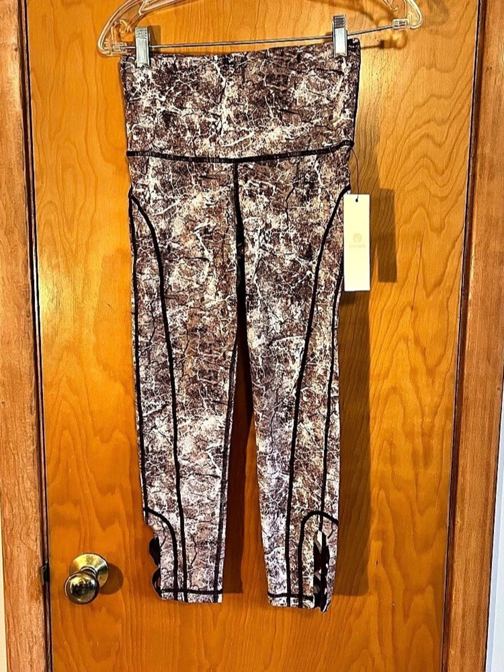 NWT Mono B Marbled Crackle Leggings High Waist Lattice Cutout Ankle Seam S